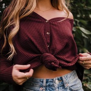 Purple Urban Outfitters thermal button-up